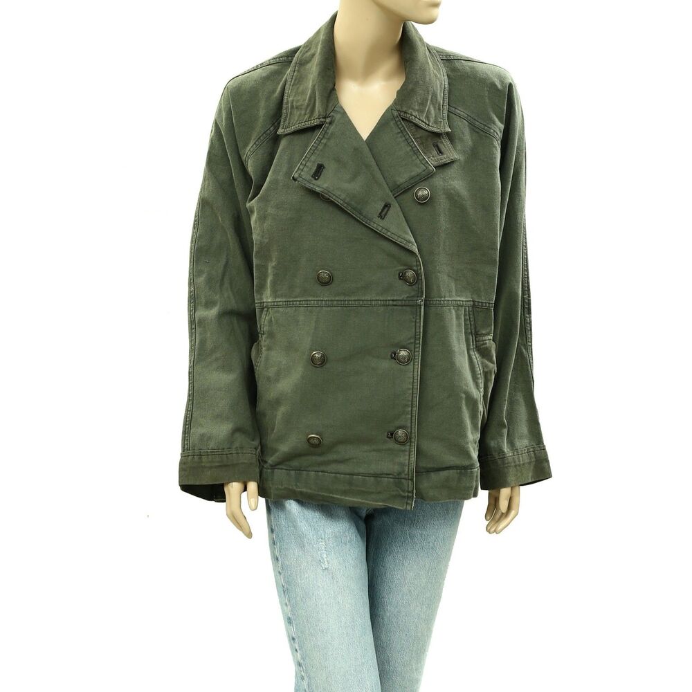 Free People We The Free Surplus Denim Jacket Buttondown Cotton Green M 287755